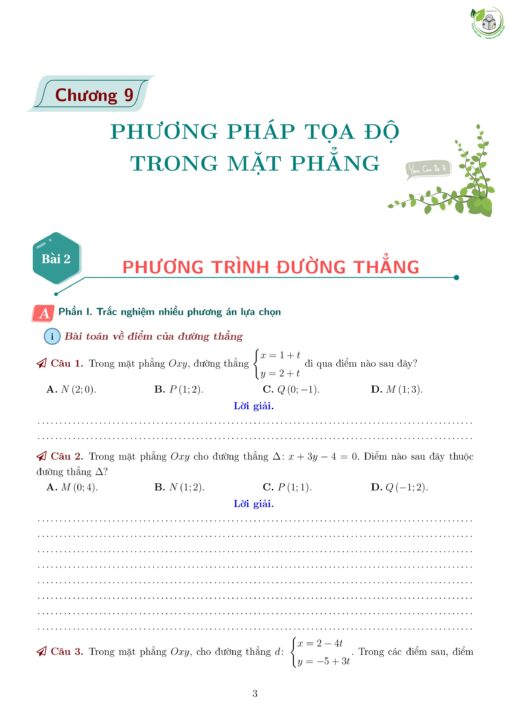 Toán 10 | Bài tập Phương trình đường thẳng có dòng kẻ (có đáp án) - Hình ảnh 3