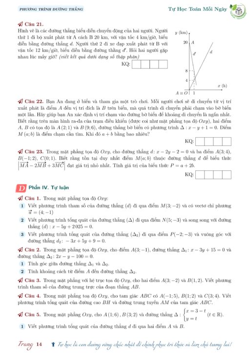 Toán 10 | Bài tập Phương trình đường thẳng (có đáp án) - Hình ảnh 7