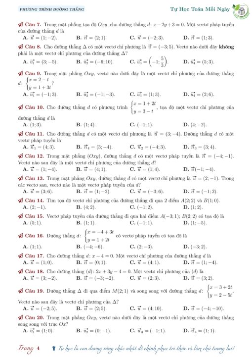 Toán 10 | Bài tập Phương trình đường thẳng (có đáp án) - Hình ảnh 4
